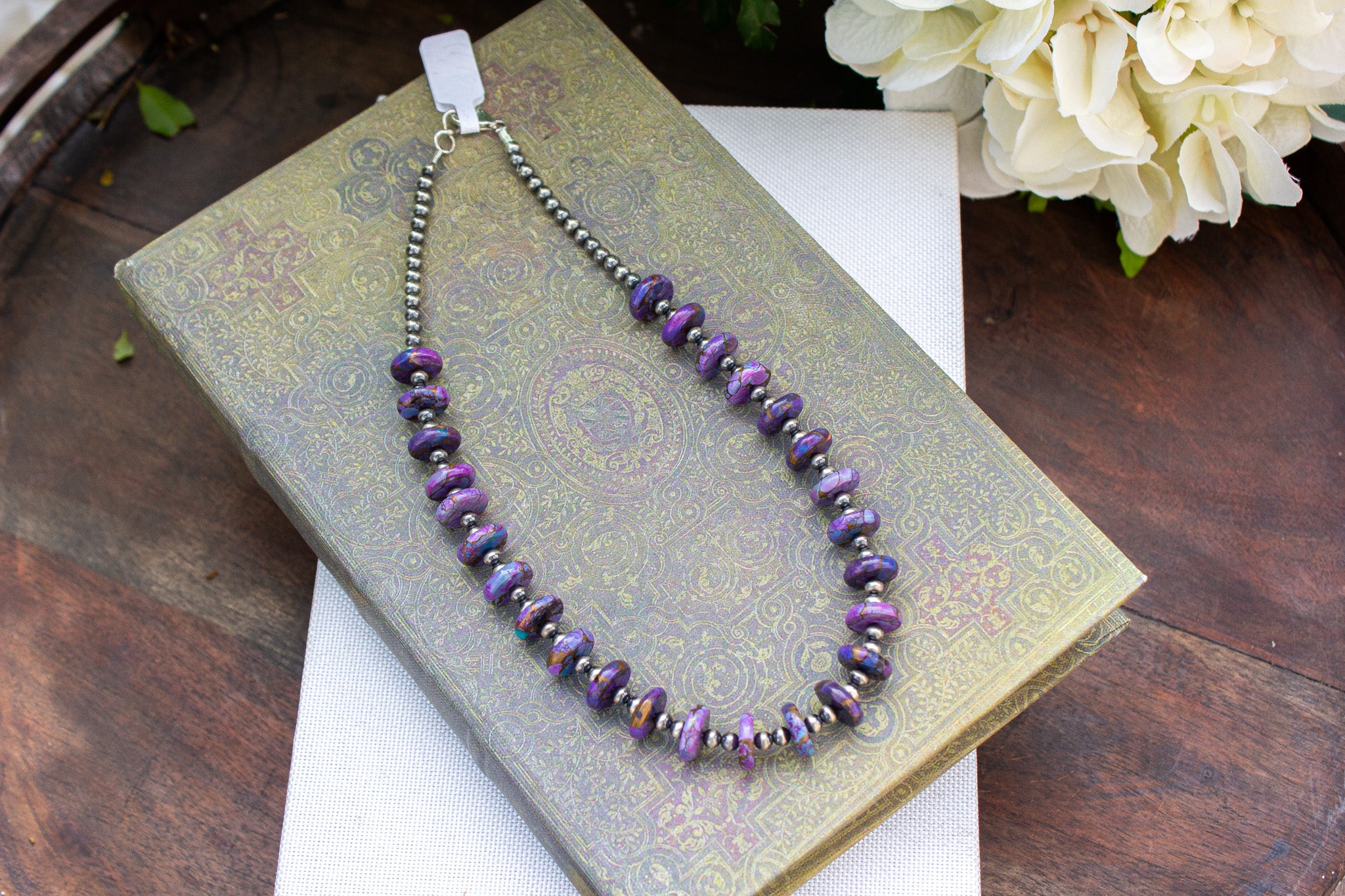 16" Sterling Silver Navajo Style and Purple Mohave Wafer Necklace