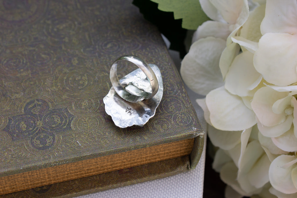 Royston Turquoise & Sterling Silver Adjustable Ring with Flower & Ball Embellishments