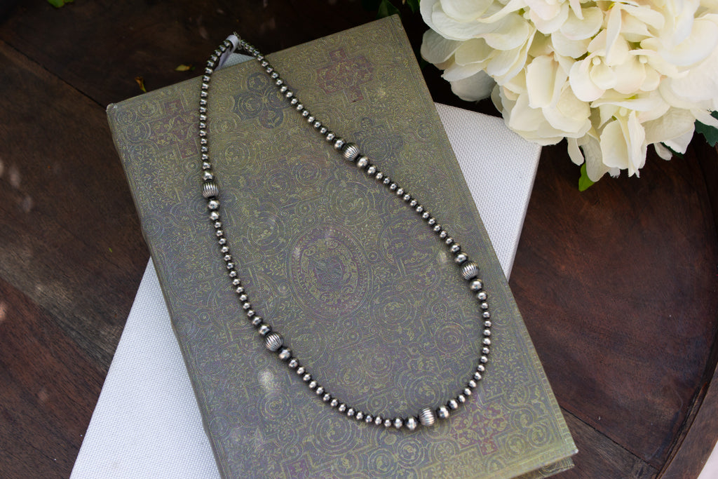 18" Graduated 925 Oxidized Navajo Style Sterling Silver Necklace