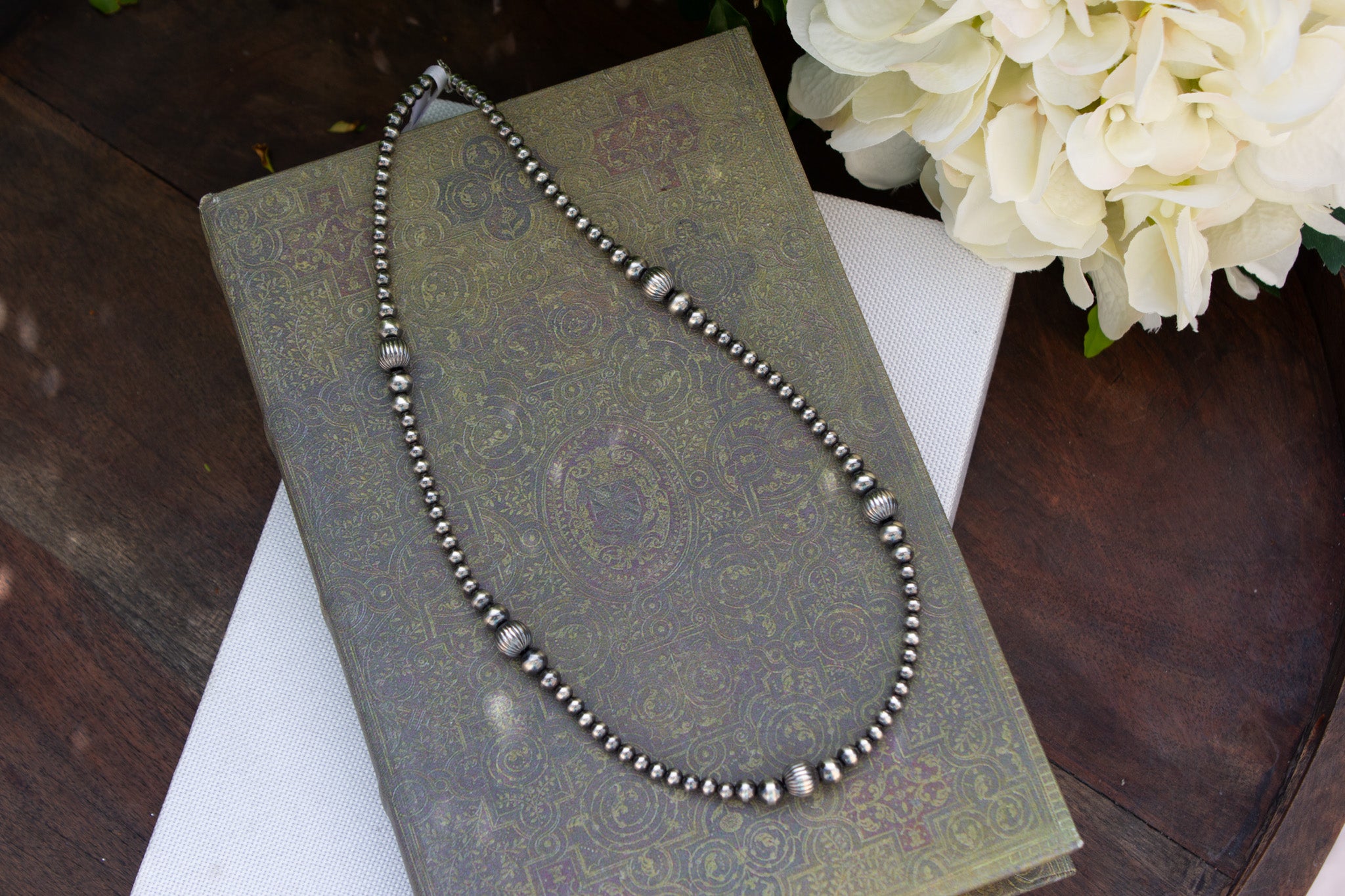 18" Graduated 925 Oxidized Navajo Style Sterling Silver Necklace