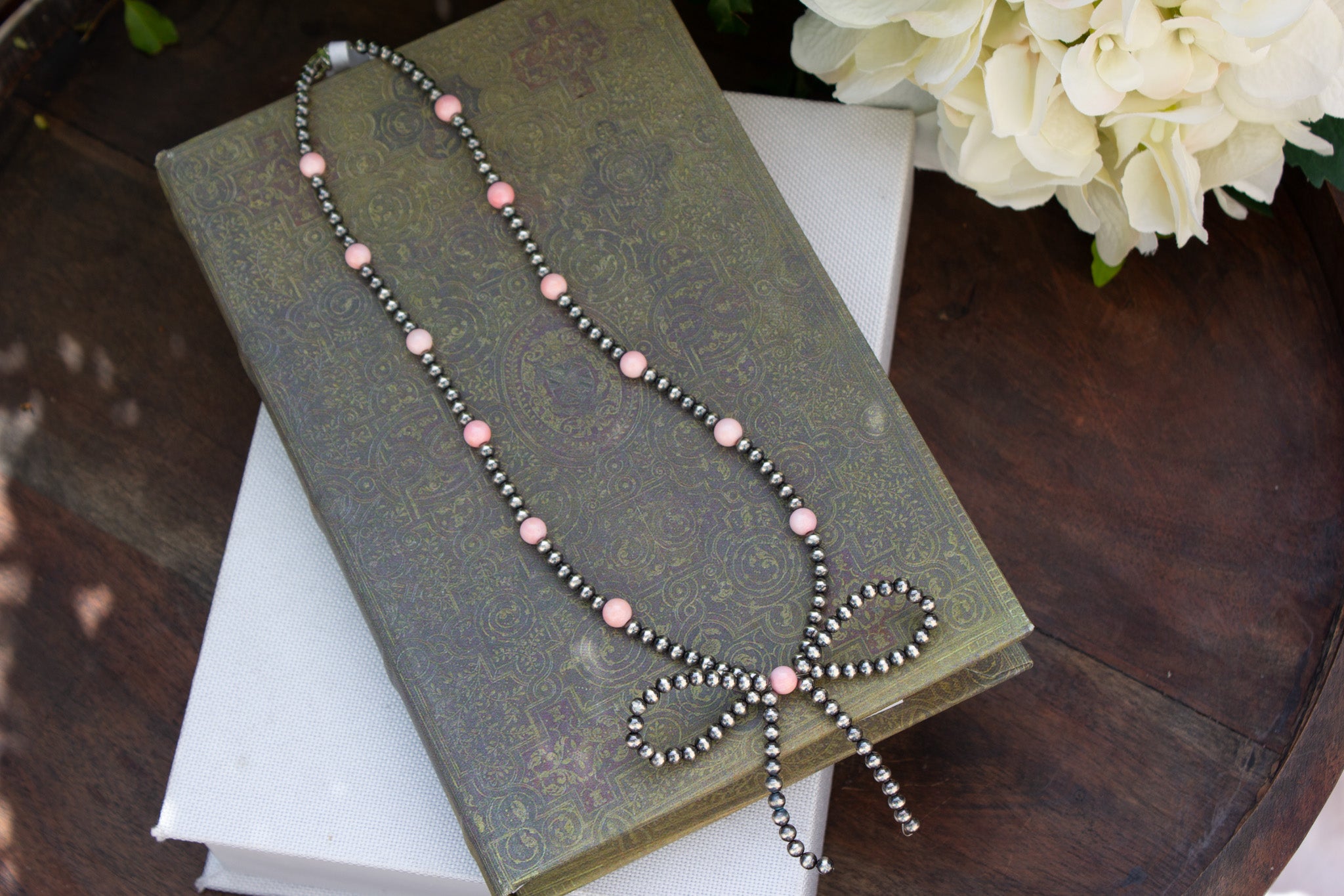 17" Pink Conch and Navajo Style 925 Sterling Silver Bow Necklace