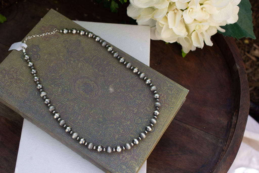 17" - 19" Smooth and Corrugated Round Navajo Style 925 Sterling Silver Oxidized Beads