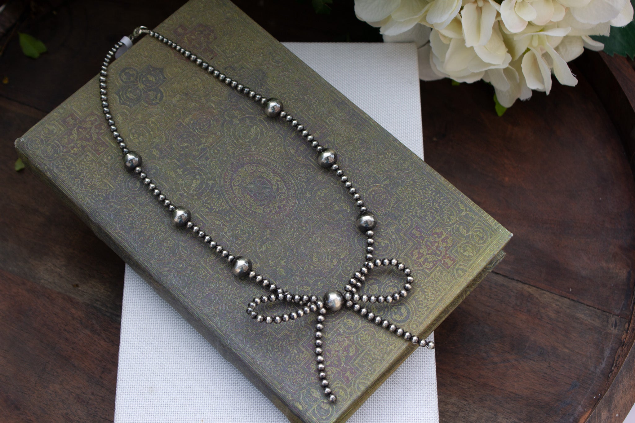 17" Navajo Style Sterling Silver Bow Necklace