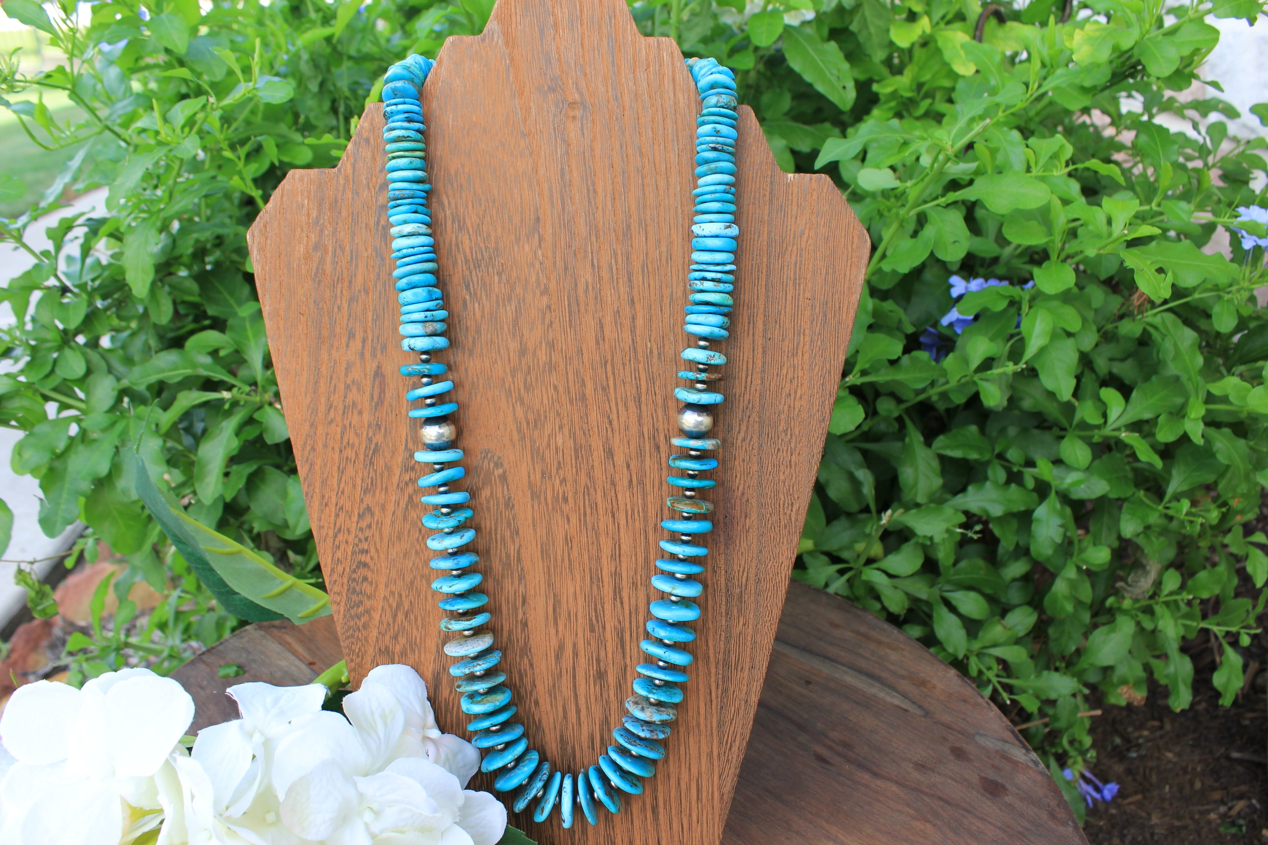 STATEMENT Turquoise and Sterling Necklace 23"
