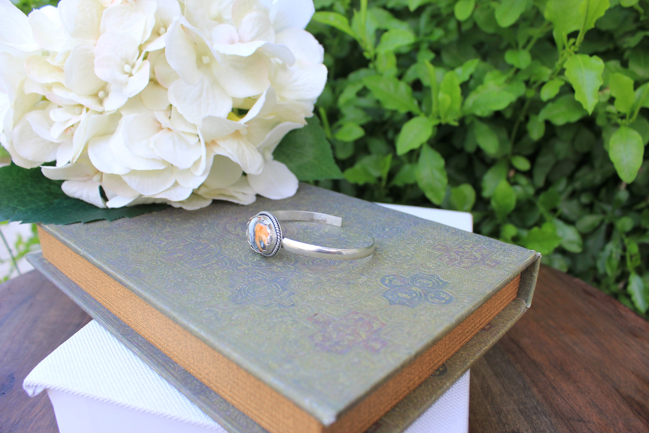 Sterling Silver and Spiny Oyster and Kingman Cuff Stacker Bracelet