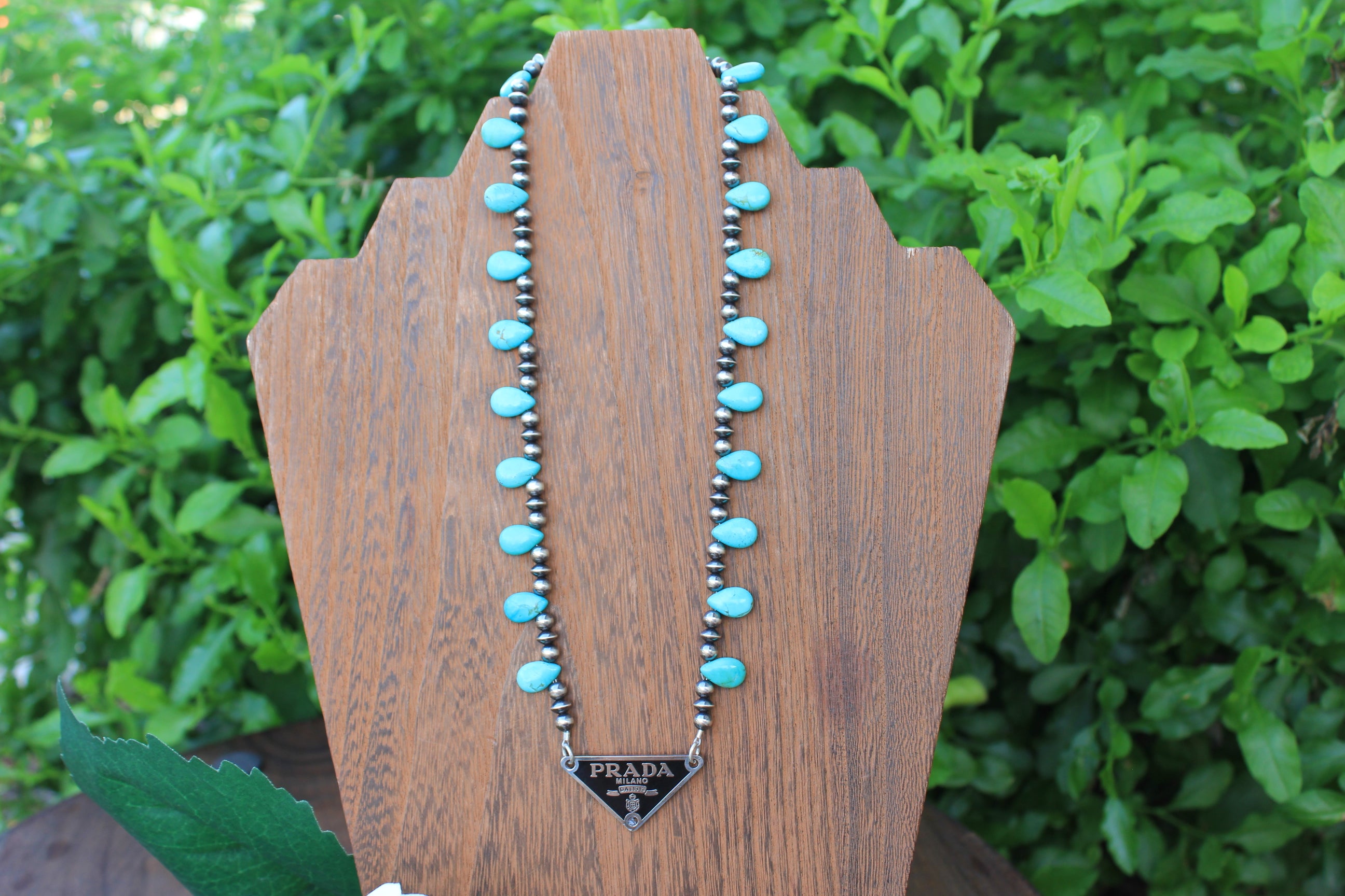 PRADA, Turquoise and Sterling Navajo Style Necklace 17"