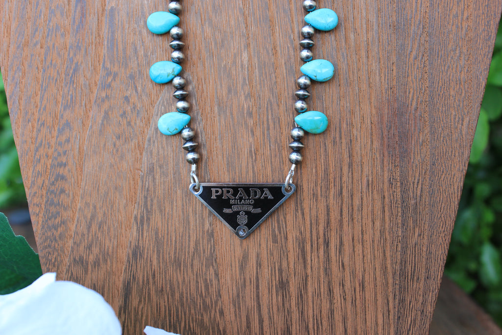 PRADA, Turquoise and Sterling Navajo Style Necklace 17"