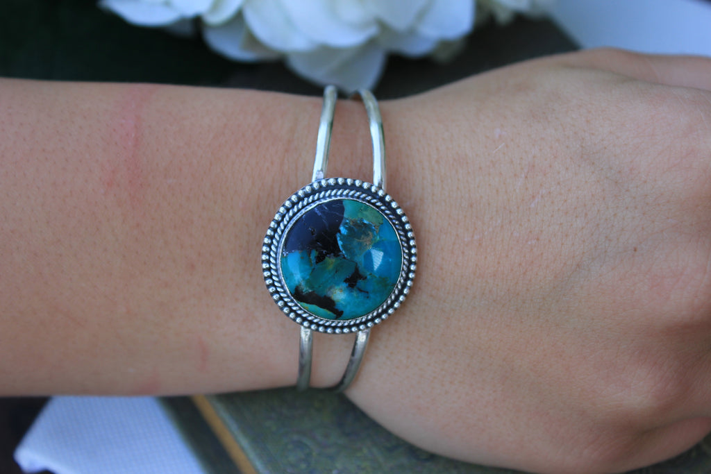 Sterling Silver and Kingman Stacker Bracelet 3" Opening