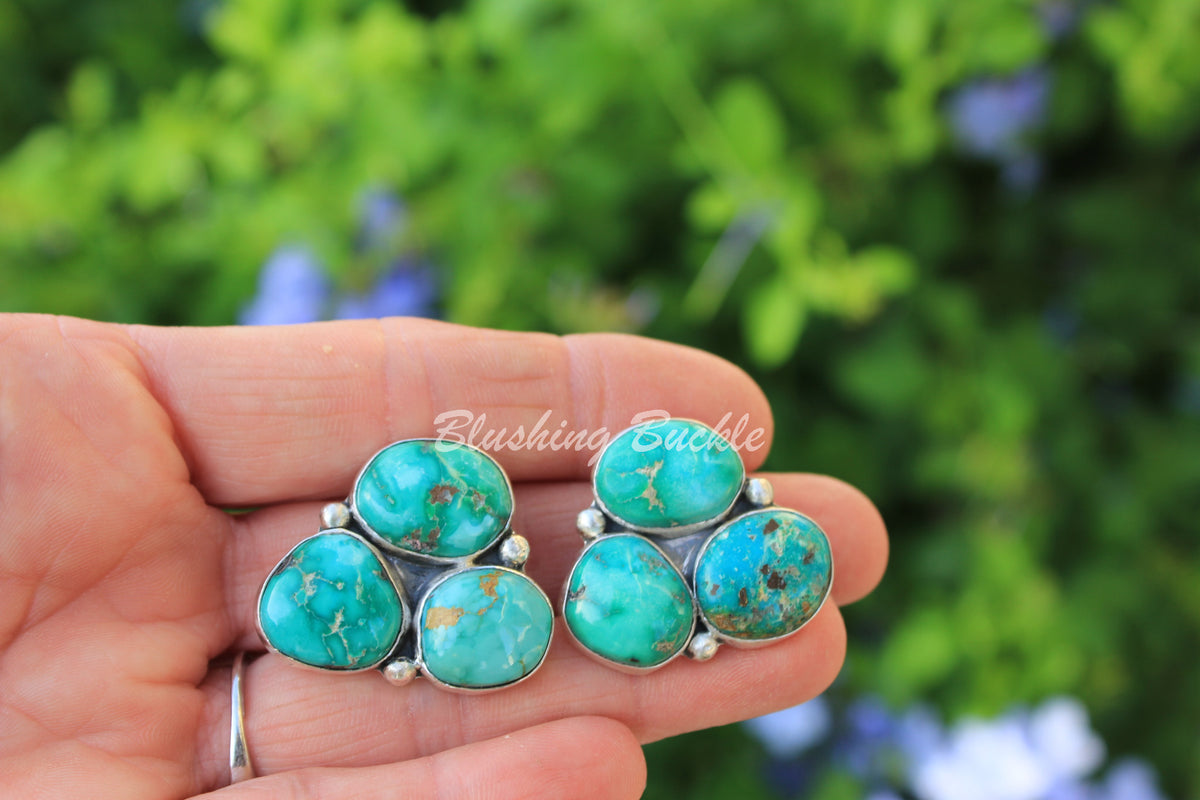 3 Stone Emerald Valley Turquoise Earrings
