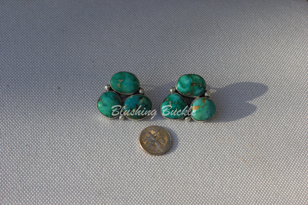 3 Stone Emerald Valley Turquoise Earrings