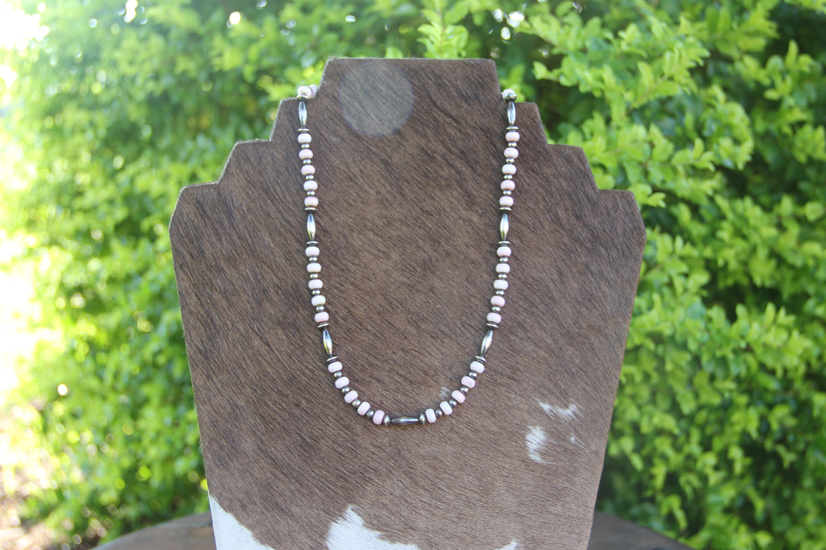 16" Pink Conch and Sterling Silver Beaded Necklace