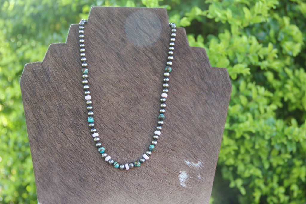 16" Oxidized 925 Navajo Style Sterling Silver, Queen Conch and Kingman Turquoise with Bronze Necklace