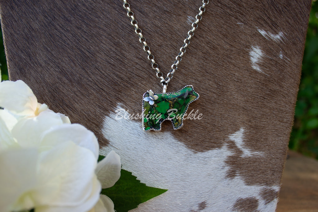 Kingman Turquoise Show Steer with Sterling Butterfly Accent Necklace