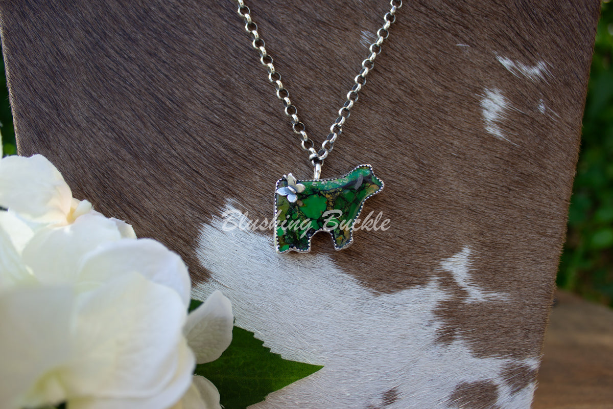 Kingman Turquoise Show Steer with Sterling Butterfly Accent Necklace