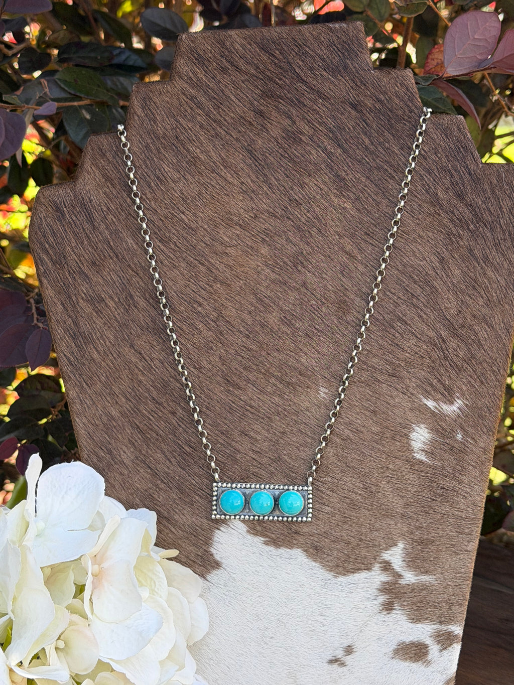18" Oxidized Sterling Silver Bar Chain Necklace with Round Turquoise Stones