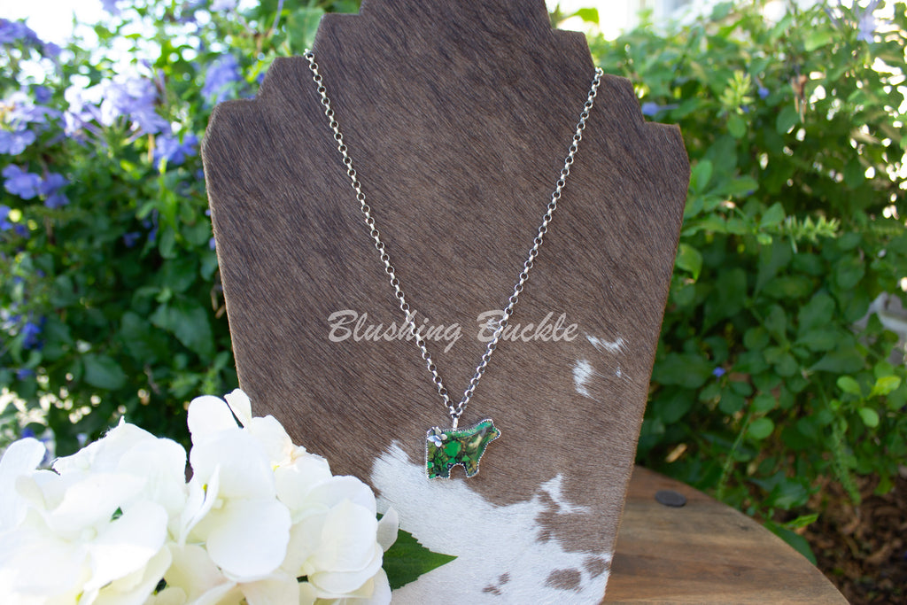 Kingman Turquoise Show Steer with Sterling Butterfly Accent Necklace