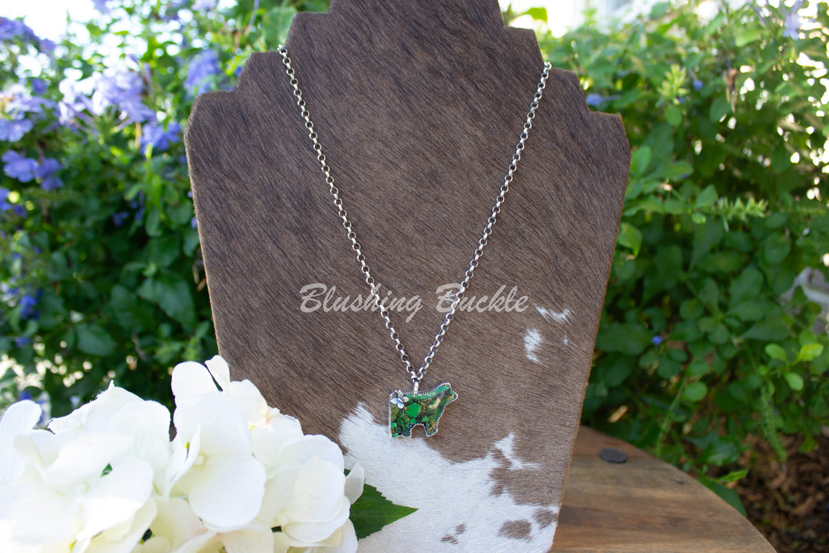Kingman Turquoise Show Steer with Sterling Butterfly Accent Necklace