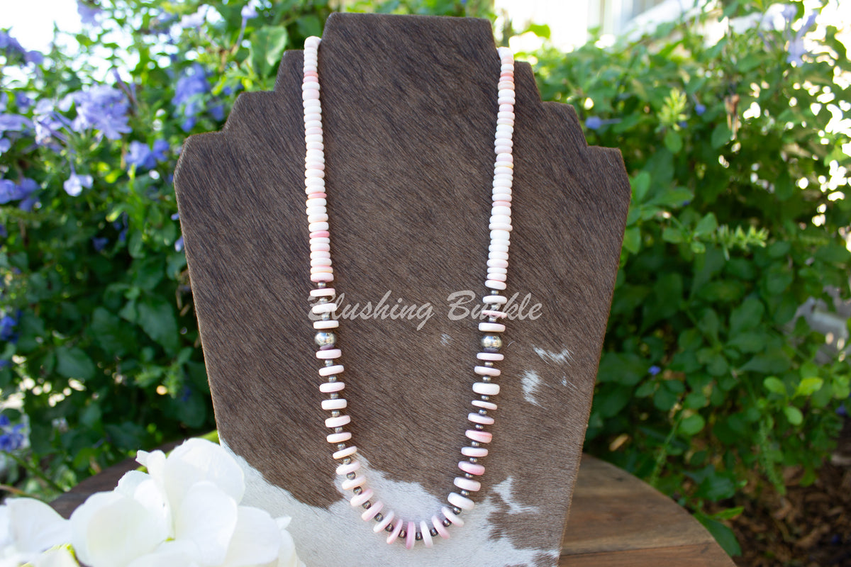 22.5" Graduated Pink Conch & Sterling Silver Statement Necklace