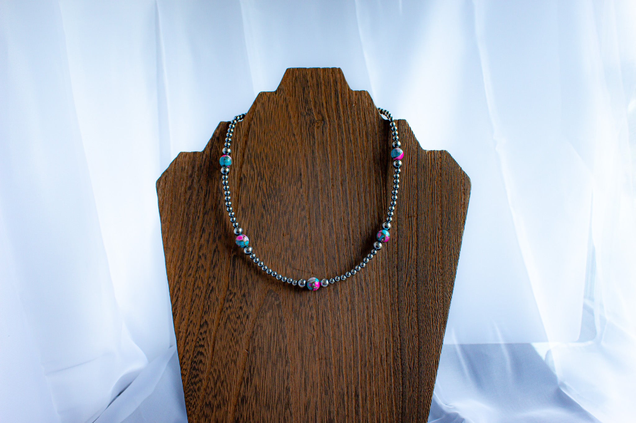 16" Graduated Sterling Silver Pearls and Cotton Candy Necklace