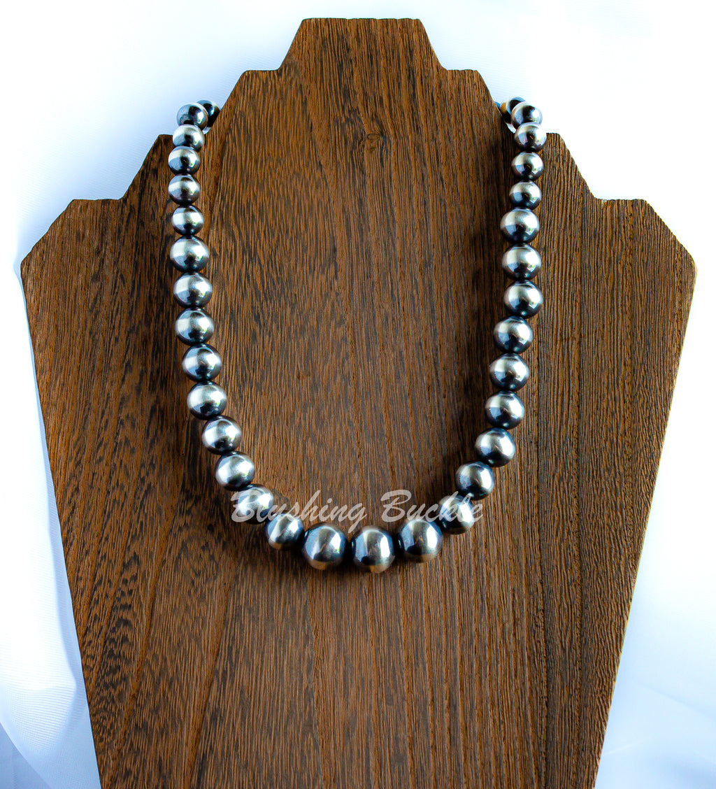 Chunky Graduated Navajo Style 925 Sterling Statement Necklace 17" with 2" Extender