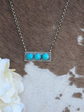 18" Oxidized Sterling Silver Bar Chain Necklace with Round Turquoise Stones
