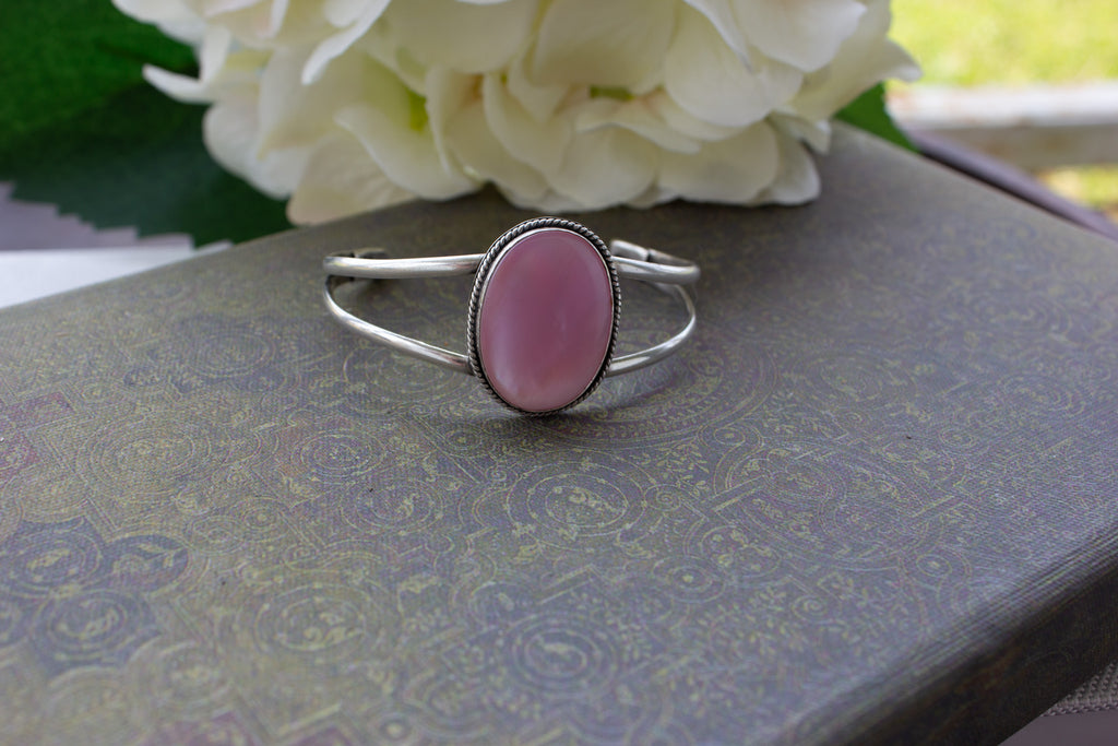Sterling Silver and Pink Mussel Stone Cuff