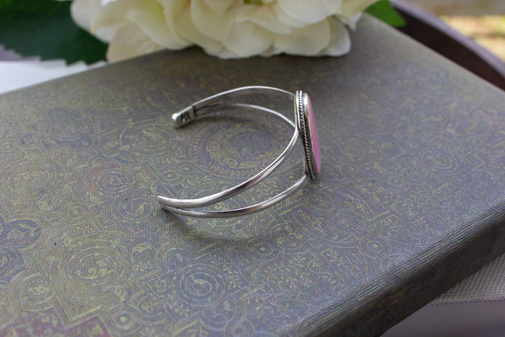Sterling Silver and Pink Mussel Stone Cuff