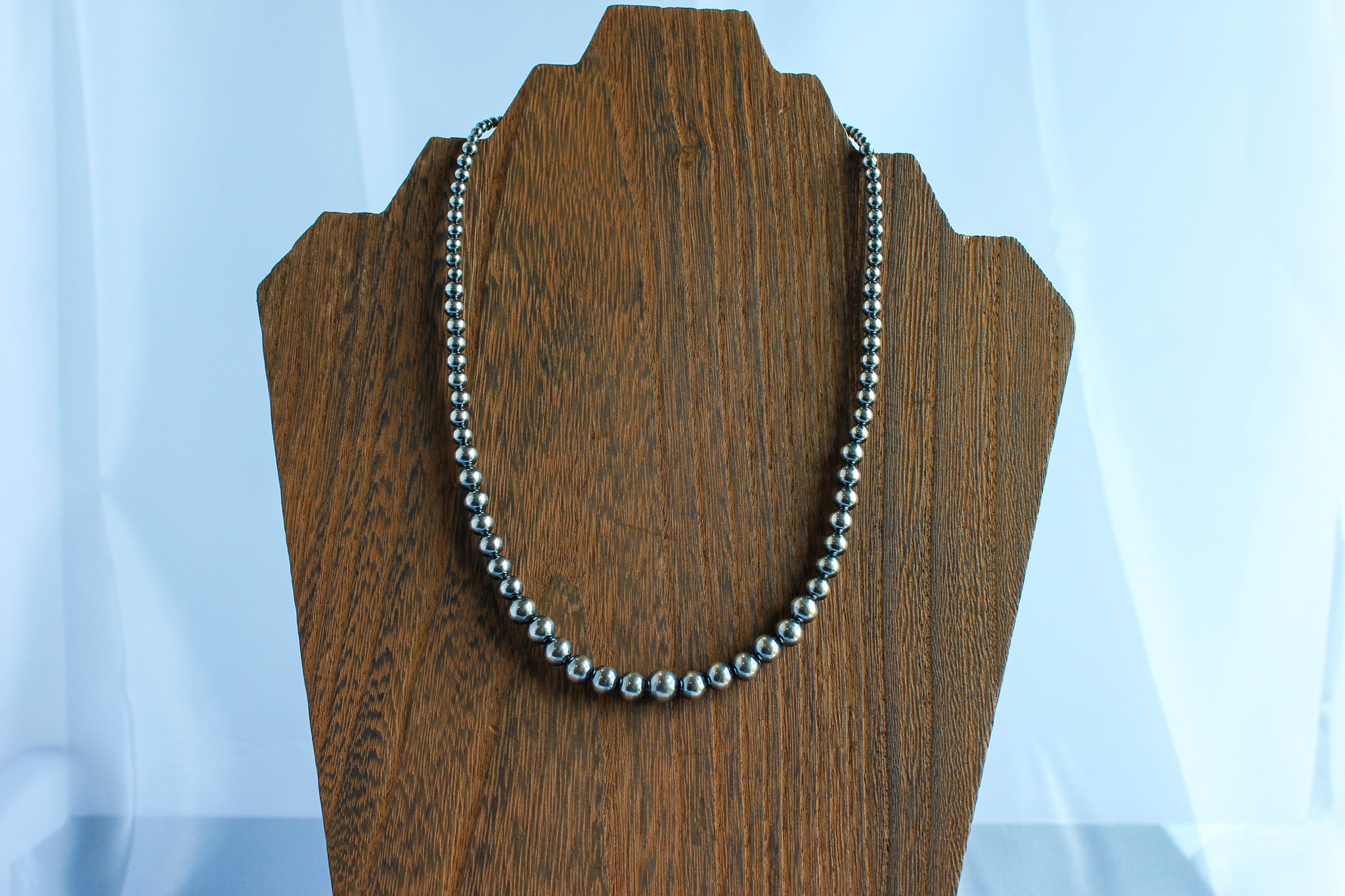 18" Graduated Navajo Style 925 Sterling Silver Pearl Necklace