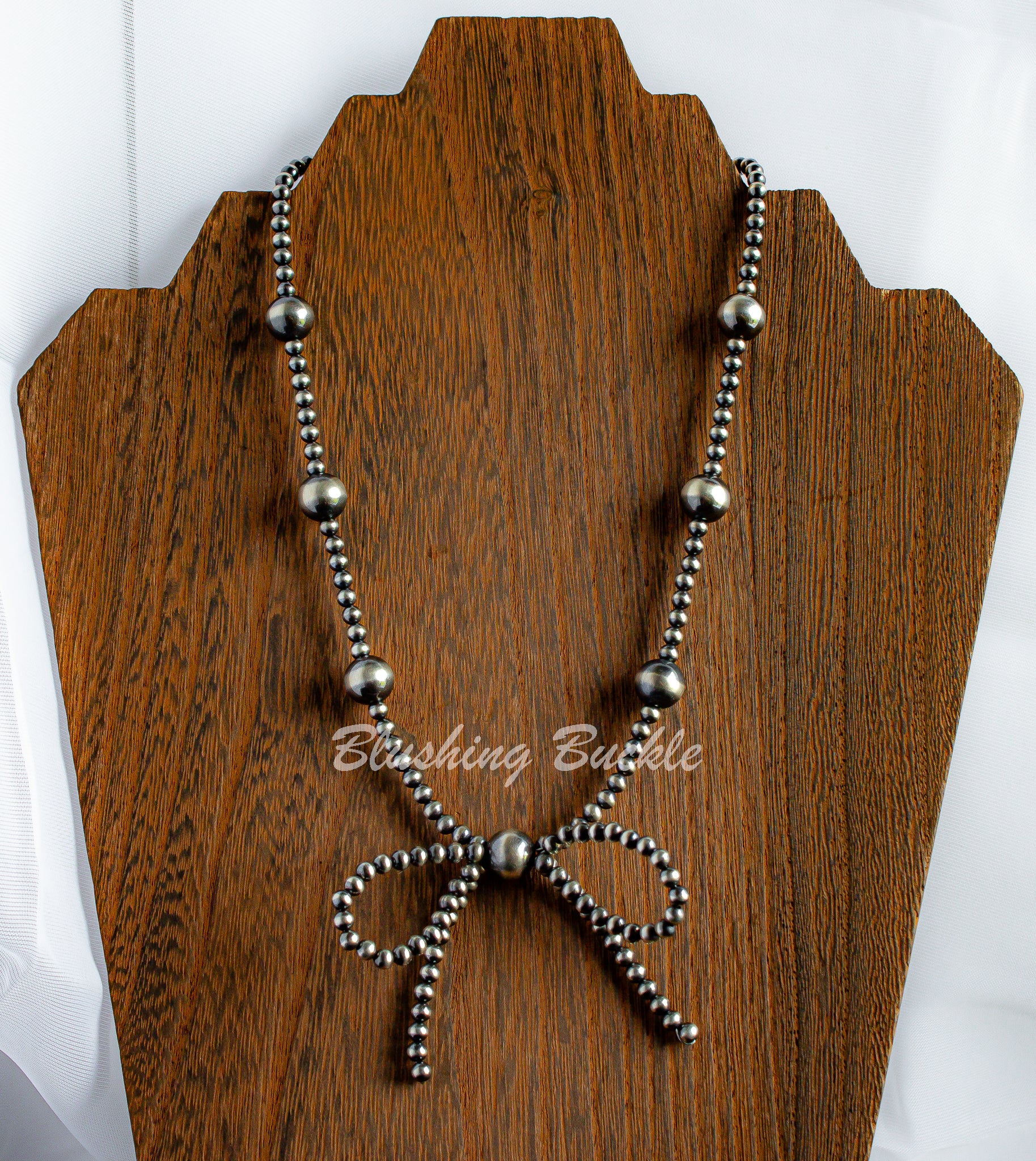 17" Navajo Style Sterling Silver Bow Necklace