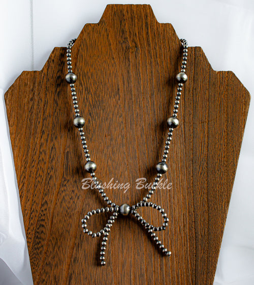 17" Navajo Style Sterling Silver Bow Necklace