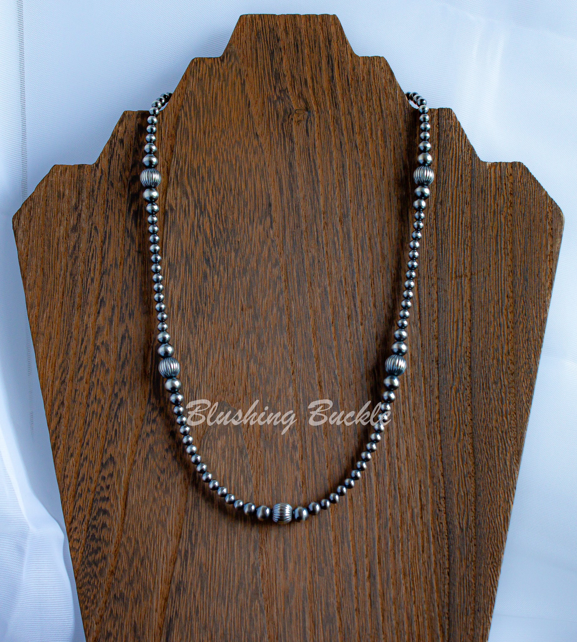 18" Graduated 925 Oxidized Navajo Style Sterling Silver Necklace